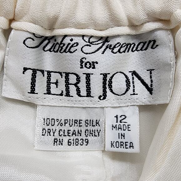 Vintage 80s Rickie Freeman Teri Jon Skirt Suit Size 12 Silk Sequin Jacket Pencil - Picture 12 of 15